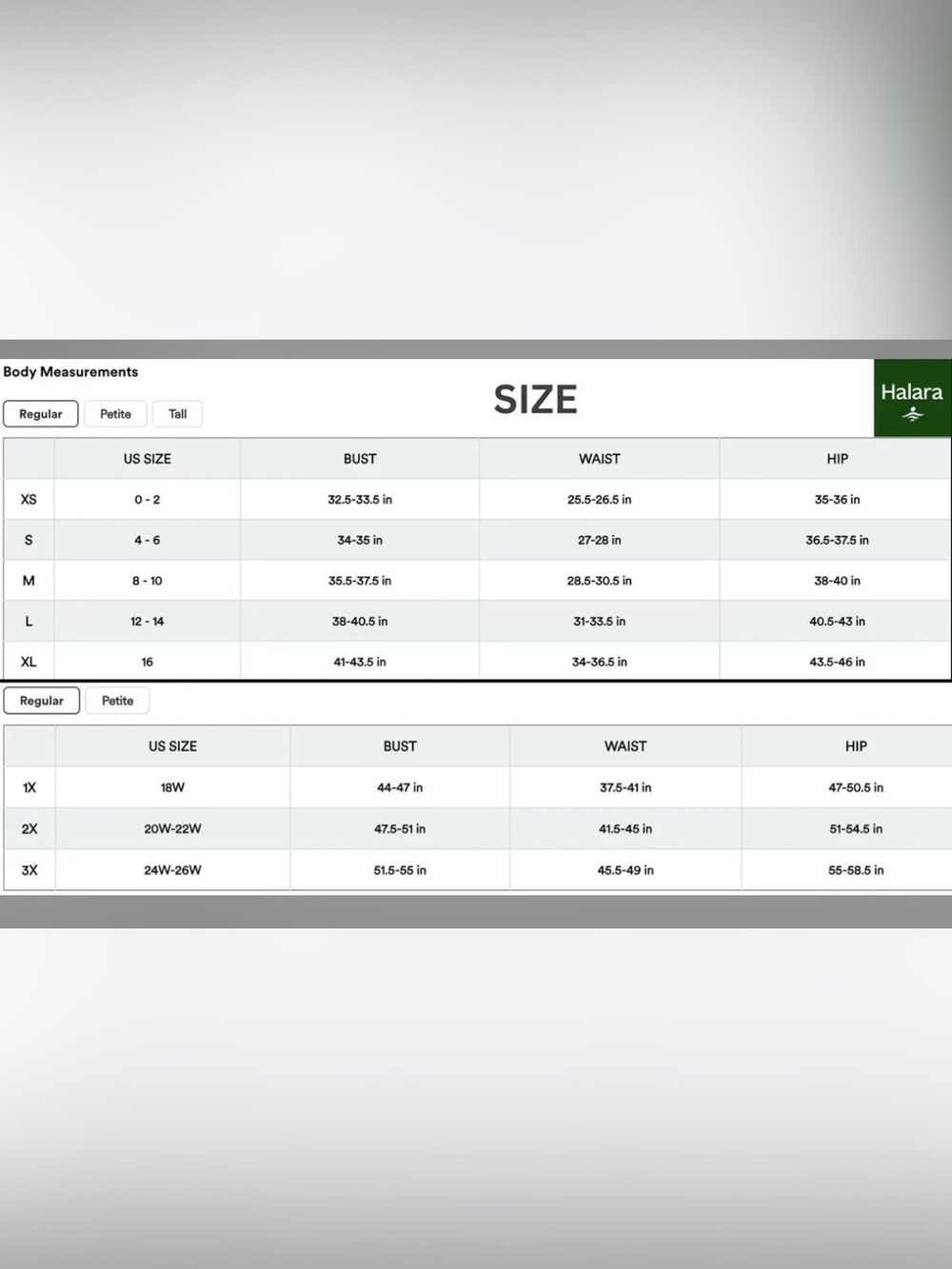 Halara Size Chart - Picture 1 of 2
